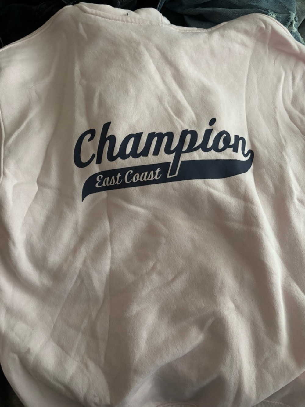 Champion Light Pink Pullover Hoodie with Red & Blue Logo